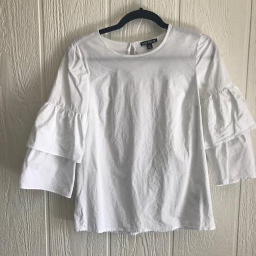 J.CREW 3/4 BELL SLEEVE WHITE BLOUSE SZ. 0